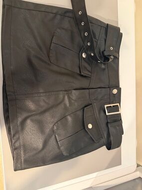 Black Faux Leather Mini Skirt with Belt